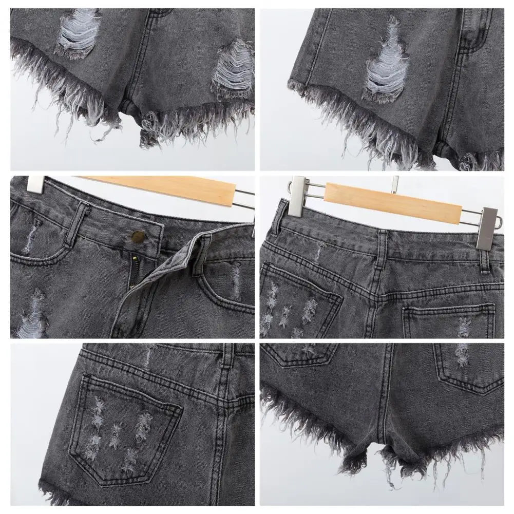 Summer Stretchy Hot Short Pants Women's High Waisted Cut Off Denim Shorts Ripped Distressed Frayed Hem Jeans Shorts
