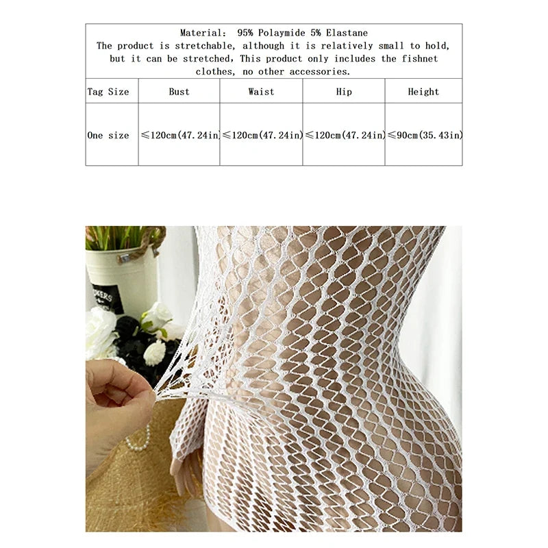 1 Piece Beach Cover Up without Bikini Summer's Hottest Mesh Swimsuit Women Summer Pool Swimwear Long Sleeves Hollow Out Dress
