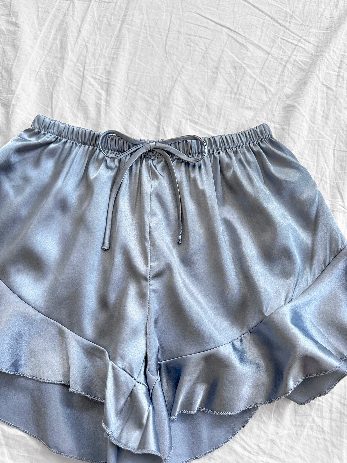 Sexy Solid Women's Pajama Set Breathable Top and Ruffle Shorts Sleepwear Summer Loungewear for Home Relaxation