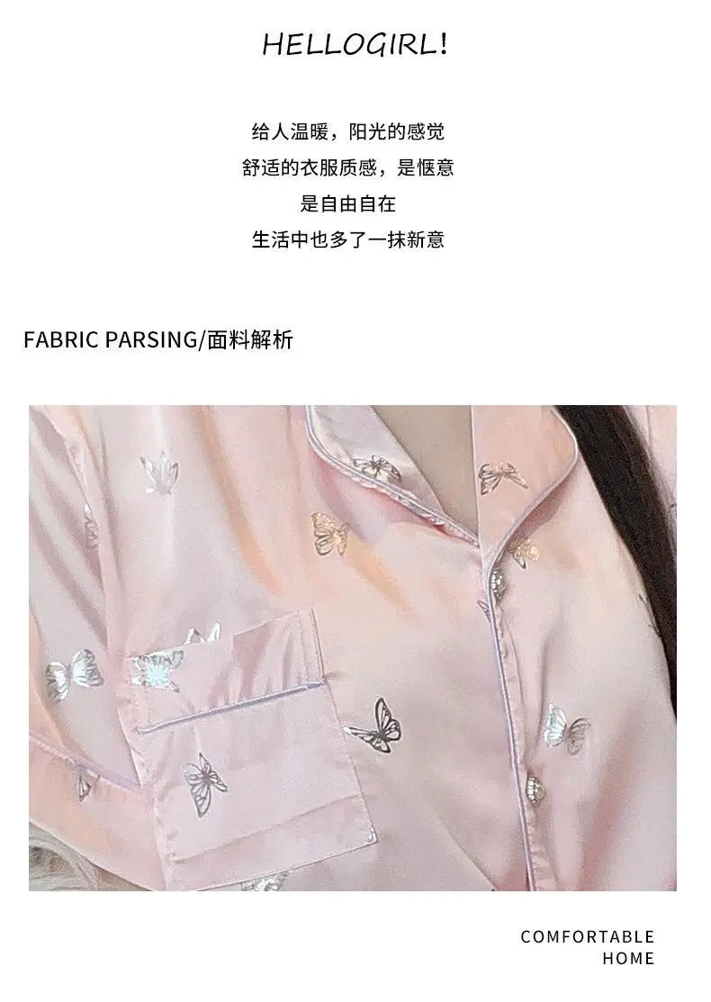 Women's padded pajamas spring and summer three-piece silk home clothes can be worn outside