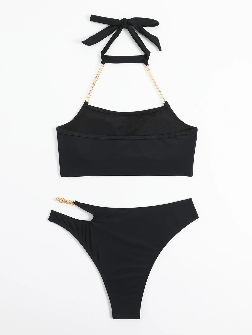 DEKA Women Push Up Metal Chain Neck Bikini Set Shoulder Straps High Waist Bottom Swimwear Women Swimming Beach Bathing Suit