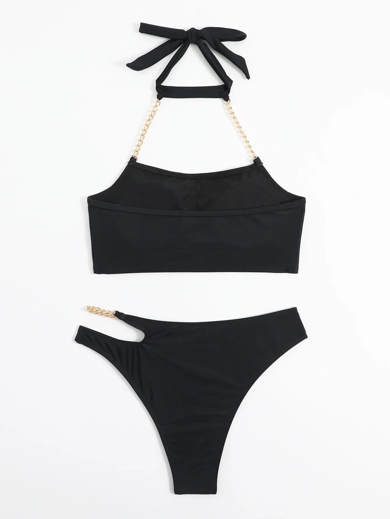 DEKA Women Push Up Metal Chain Neck Bikini Set Shoulder Straps High Waist Bottom Swimwear Women Swimming Beach Bathing Suit