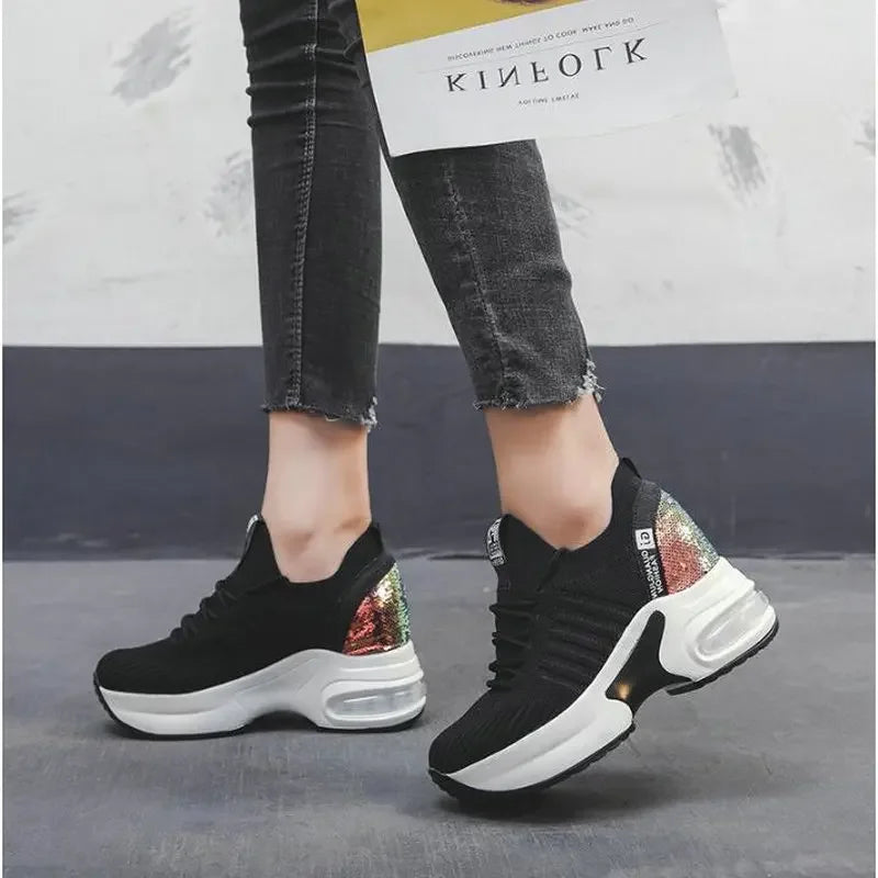 High Quality Femme Bling Sequin Woman Sneakers Chunky Platform Casual  Height Increase Zapatillas Mujer wedges shoes 2019