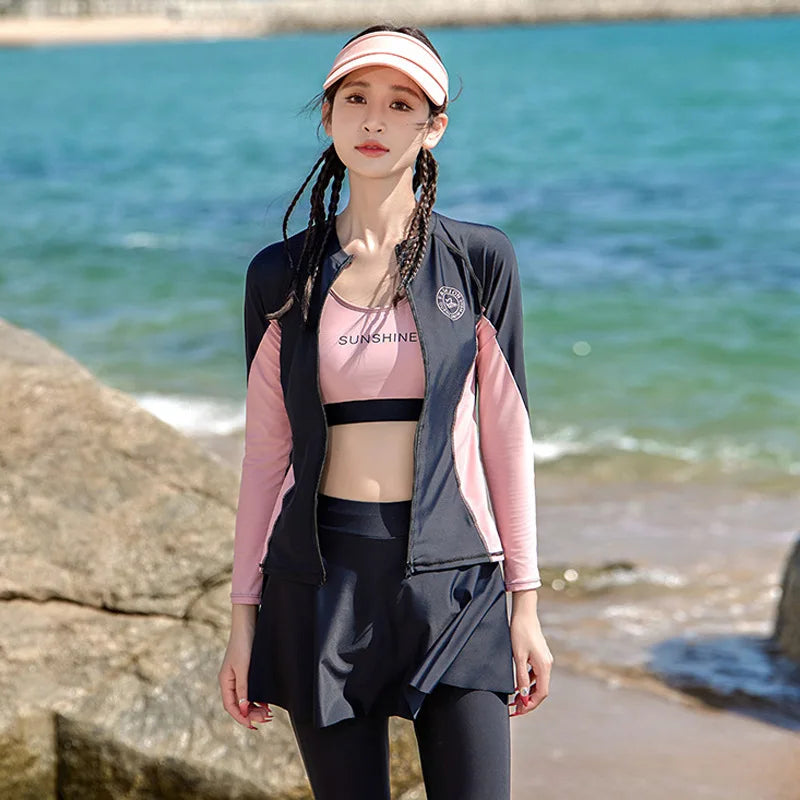 Split Swimsuit Women's Four Piece Sports Slimming Diving Beach Surfing Conservative Sun Protection Long Sleeved Swimsuit Set