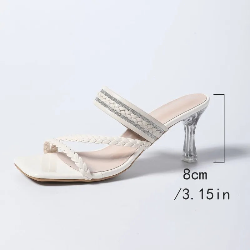 2026 NEW Fashion  High Heel Sandals Women Black Thin Heeled Square Toe Slippers Woman Summer Elegant Dress