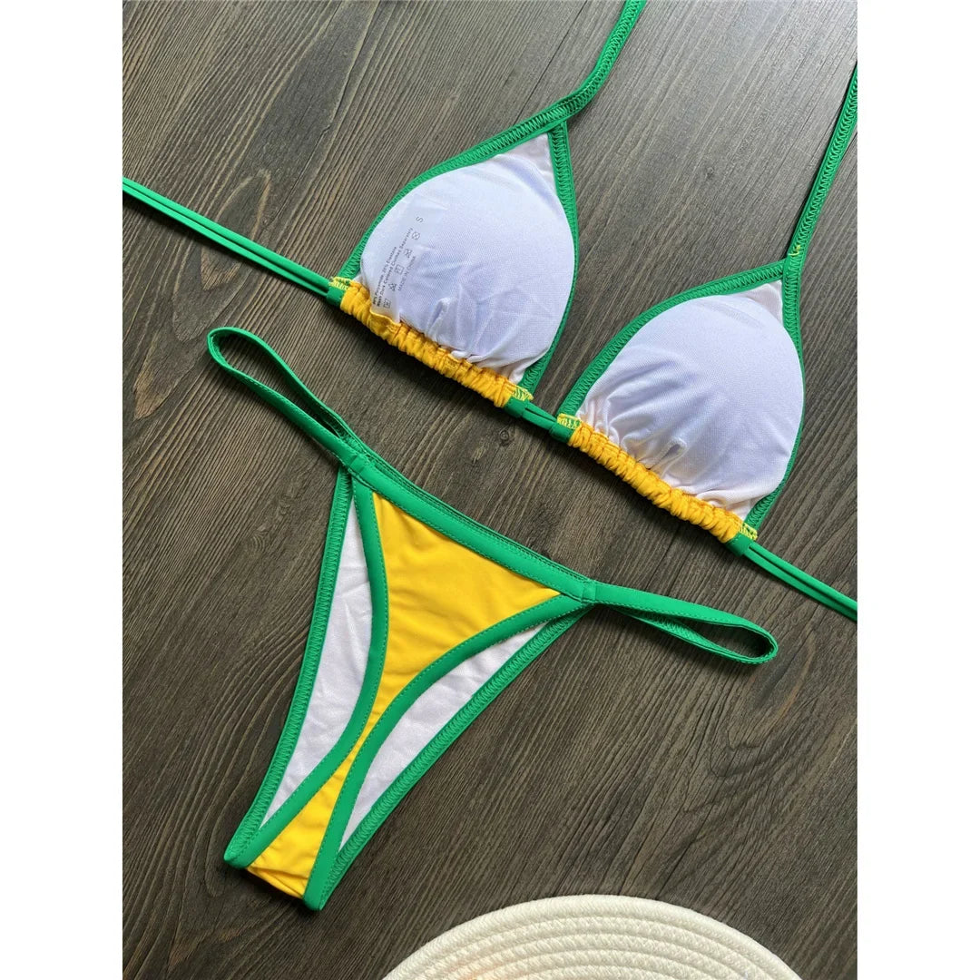 G-string Thong Brazilian Bikini Women Swimwear Female Swimsuit Two-pieces Bikini set Bather Brasil Flag Bathing Suit V6092