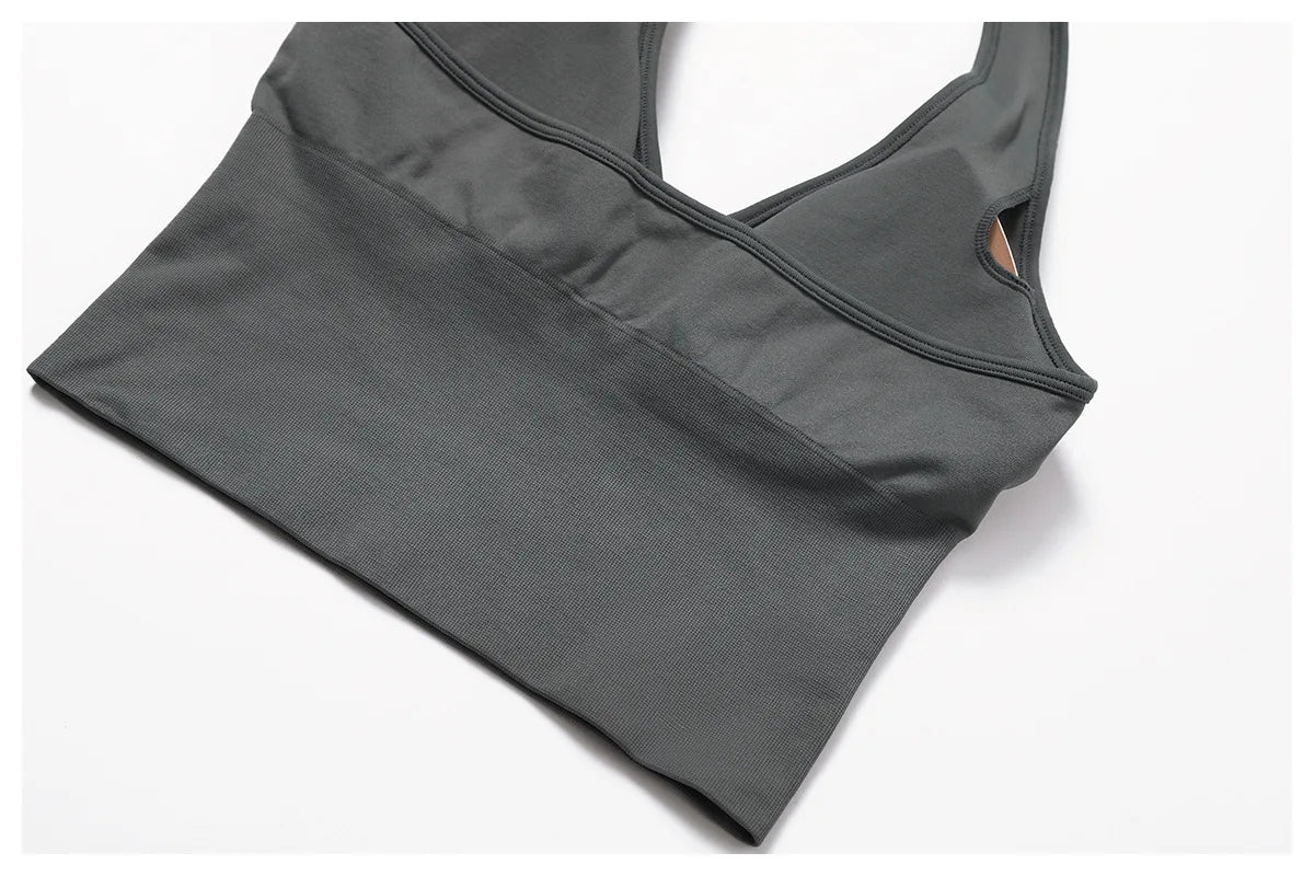 Women Summer Sports Bra Seamless Halter Top High Support Push-up Open Back Gym Bra High-intensity Fitness Yoga Workout Underwear