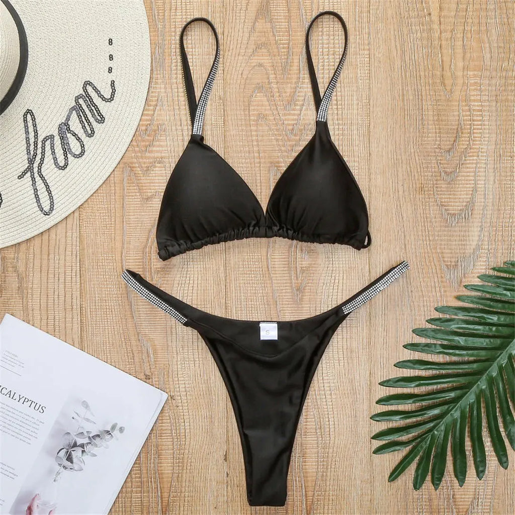 New Sexy Sequins Padded Mini Bikini Female Swimsuit Two-Pieces Bikini Set Bathing Suit Women Swimwear Bather Swim Lady V2043