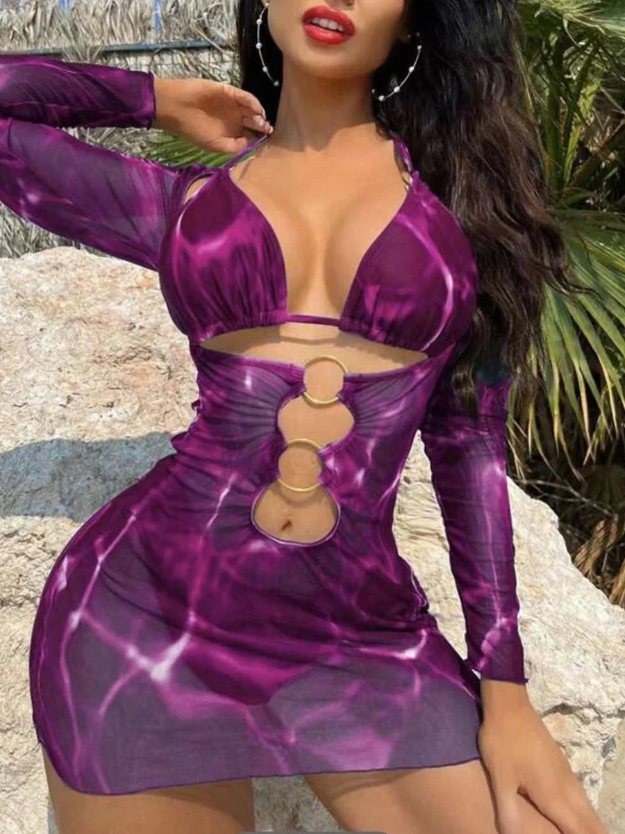 3 Pieces Halter Bikini 2026 & Drawstring Ring Link Beach Skirt Women Swimsuit Sexy Swimwear Female Bathers Bathing Swimming Suit