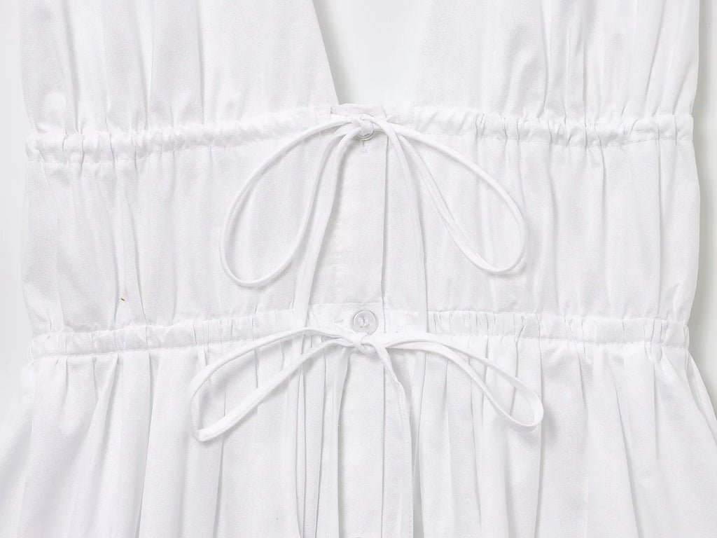 Bowknot White Backless Beach Summer Women's Dress Deep V Neck Cotton Short Vestidos Sexy Sleeveless Halter New in Dress 2025
