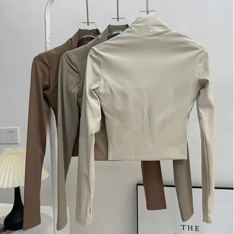 Women's Long Sleeve Fitness Sports Top Elegant Dance Yoga Shirt with Chest Cushion Small Waistband for Gym Speed up Short