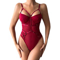 Womens Sleeveless Bodysuits Solid Color PU Leather Bandage Leotard Body Top See Through Mesh Tops