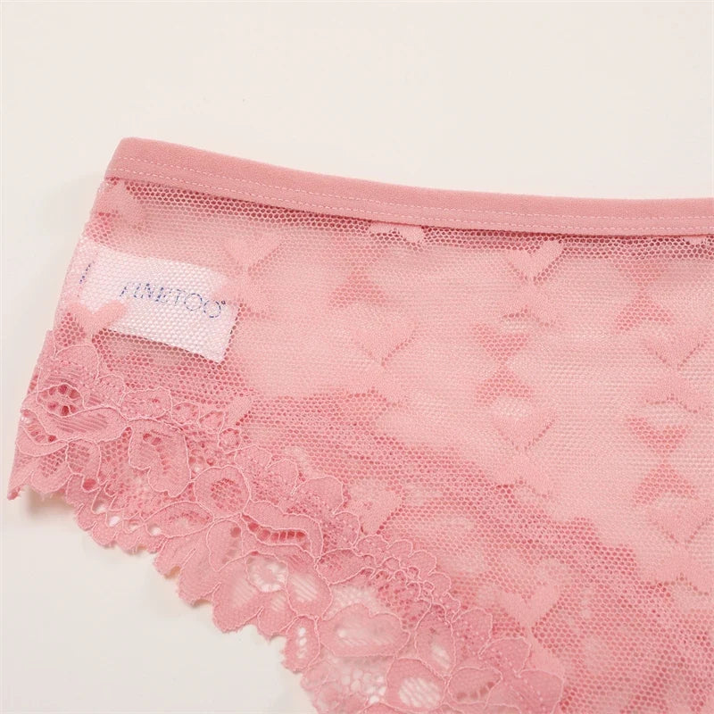 4PCS Lace Bikini Briefs Panties Women's Transparent Lingerie Sexy Female Underpants Floral Lace Perspective Waist Band Briefs
