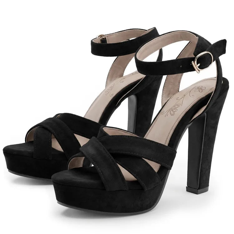2026 New Block High Heels Sandals Women Peep Toe Ankle Strap Buckle Wedding Party Dress Office Platform Sandals