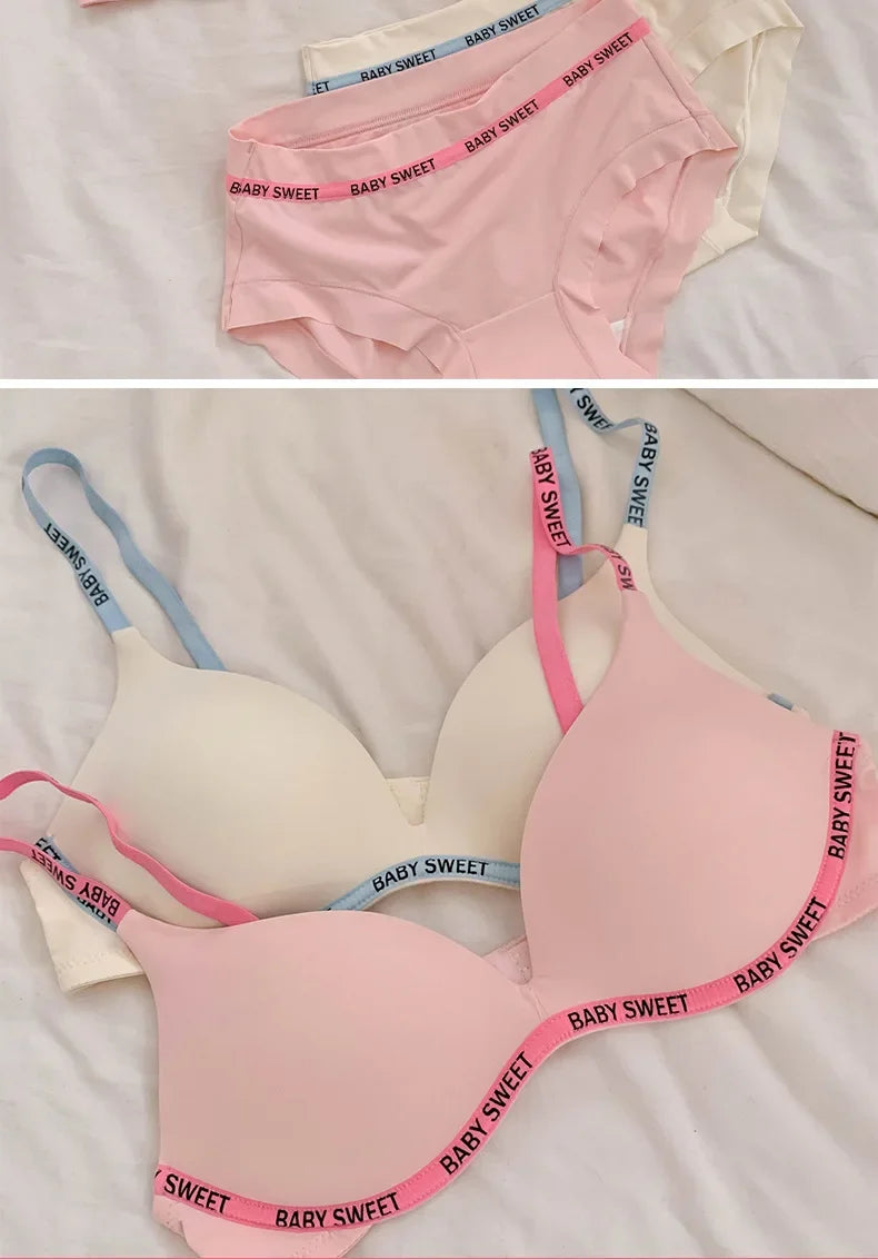 Wireless Non Padded Bra Set for Small Bust Seamless Comfort Bralette & Briefs Pure Elegant Ladies Intimates Teen Girls Underwear