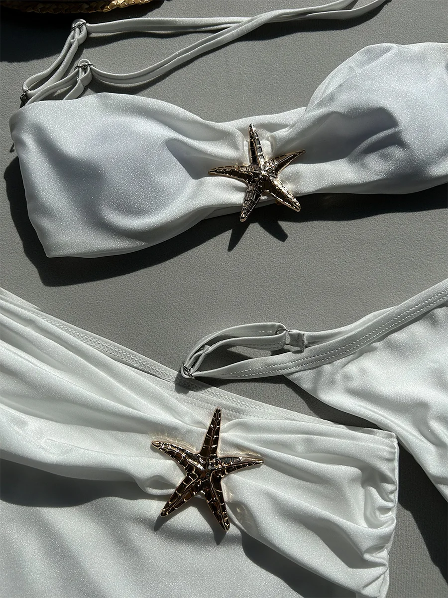 3 Pieces Starfish Thong Bikinis 2026 Solid Swimwear Female Sexy Solid Swimsuit Women & Beach Skirt Bathing Swimming Swim Suit