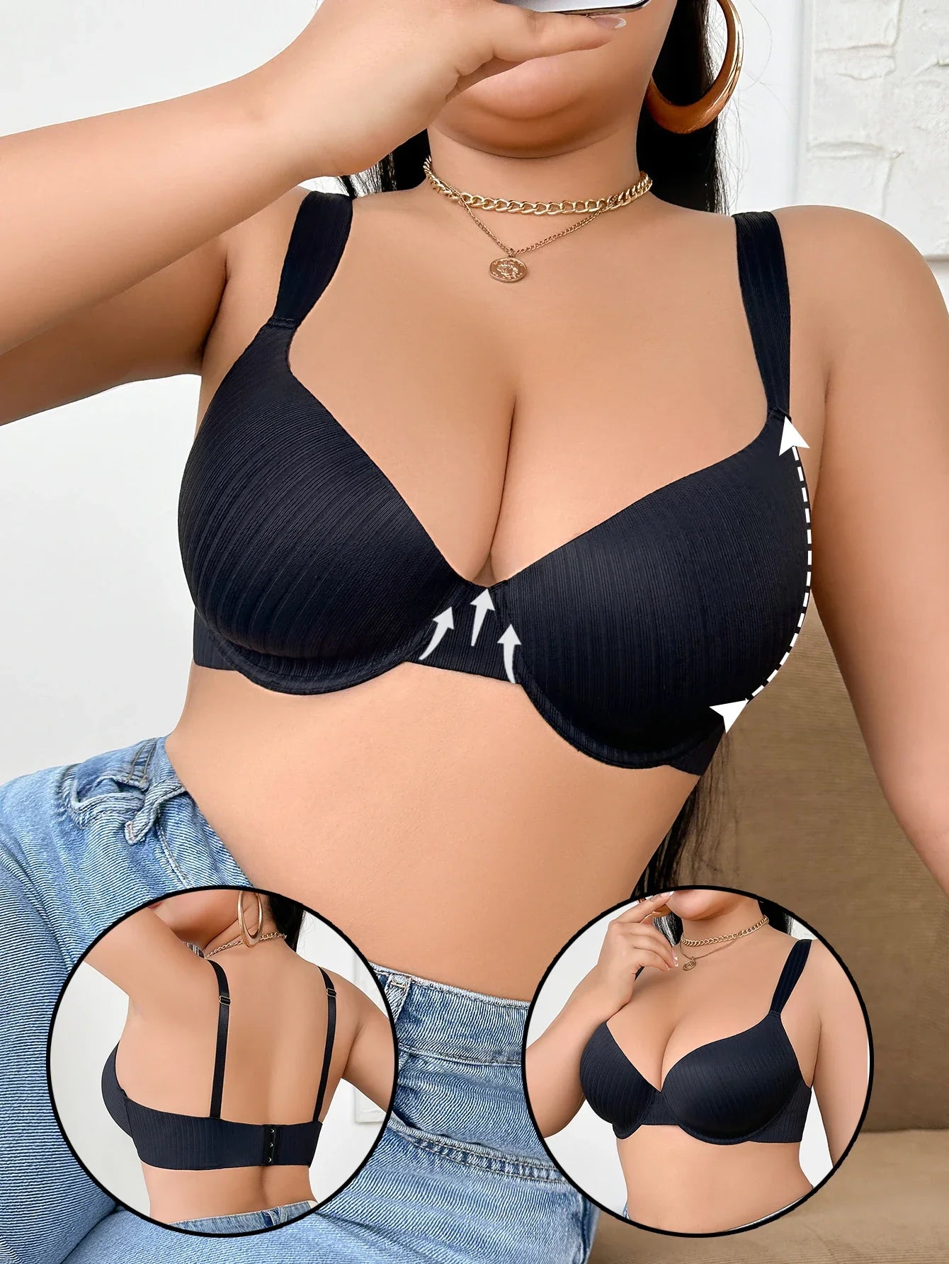 Everyday Basic Solid Color Push up Bra for Women Comfortable Plus Size Brassiere Thin Cup Underwire Support Lingerie