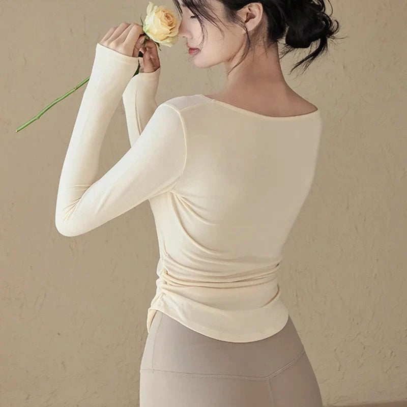 Women's yoga sports long sleeved, autumn and winter high-end slim fit small V-neck sports top fitness long sleeved T-shirt