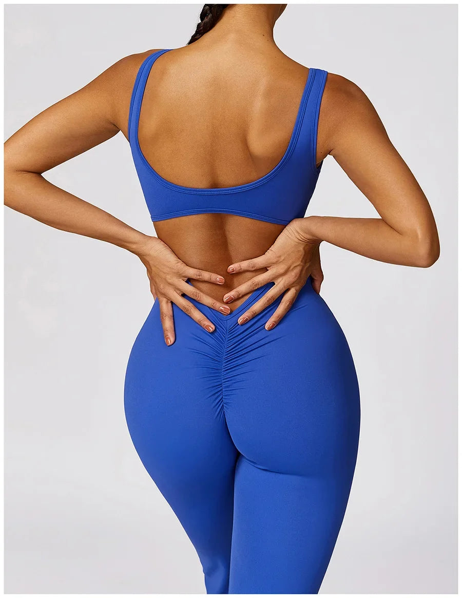 Women Sexy Back V Jumpsuit Gym Set Training Yoga Suit Sportswear Sports Jumpsuit Fitness Rompers Stretch Workout Bodysuits 8260