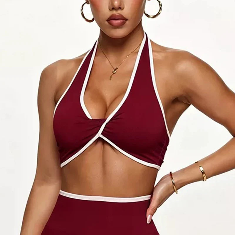 Shockproof Breathable Sports Bra Halter Neck Vest with Chest Pad for Gym Running Yoga Pilates Training Fitness Back Beauty
