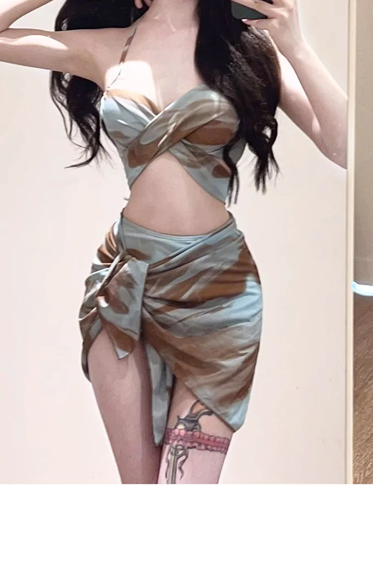 New Fashionable Plus Size Multi Piece Set Split Swimsuit for Women Covering  Belly  Slimming Down Hot Spring Vacation Swimsuit