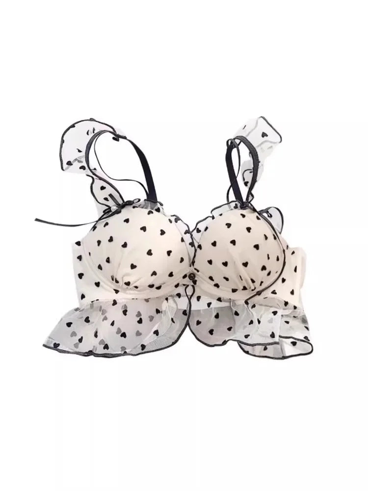 Japanese Mesh No-wire lace Underwear set Women's small breasts gather sexy pure desire sweet bra cute bra Panty SET TUSHY