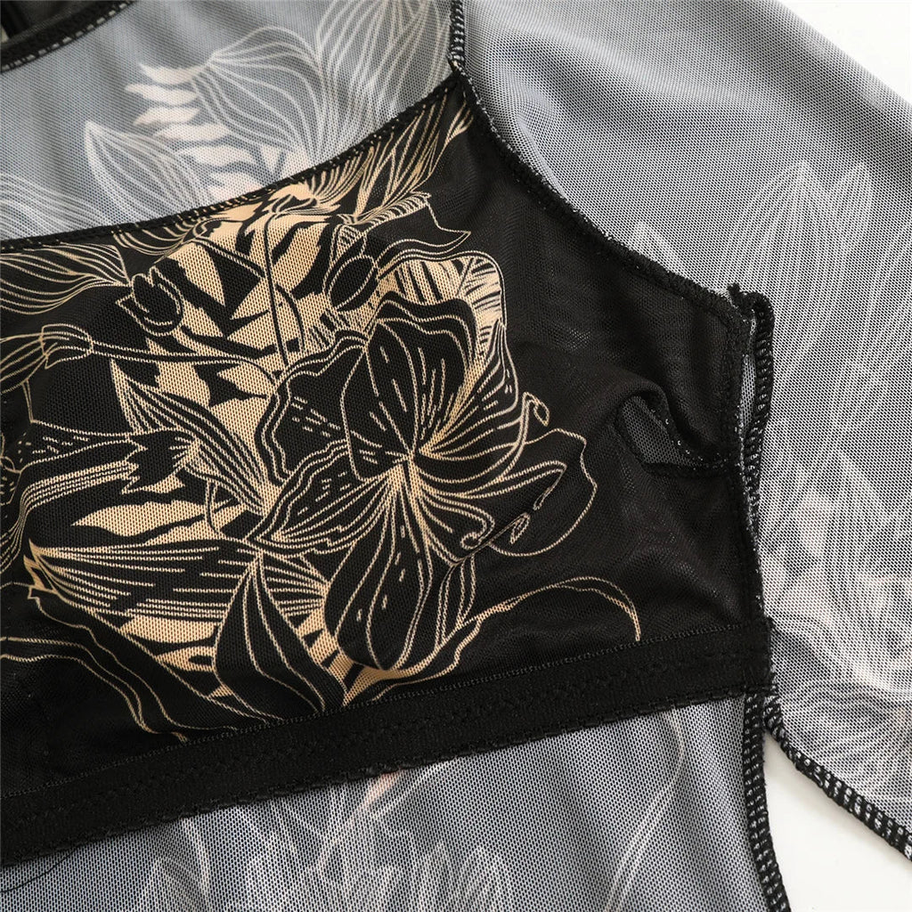 S - XXL 3PCS New Printed Long Sleeve With Pants Sarong Women Swimwear One Piece Swimsuit Female Bather Bathing Suit Swim K7180