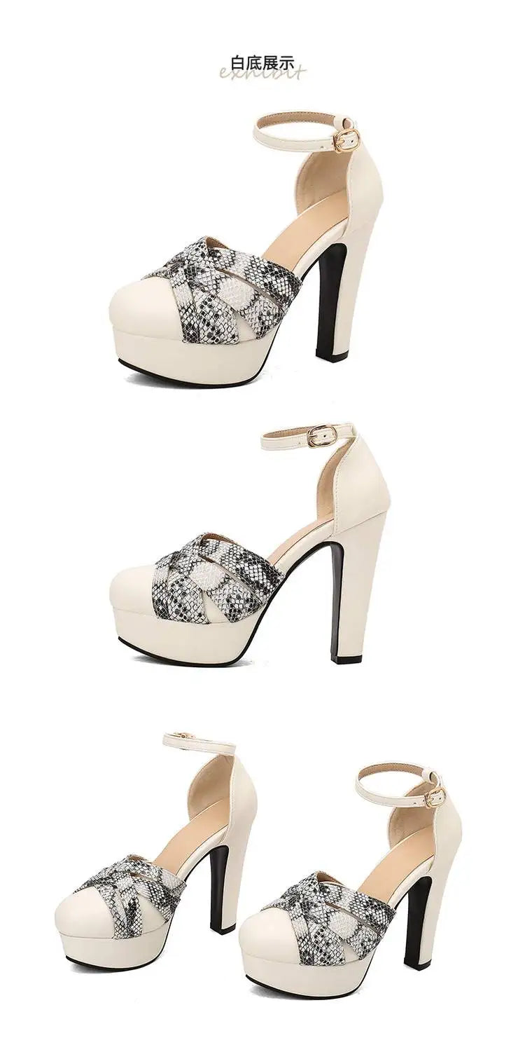 Summer New Style Fashion High-heeled Exposed Toes Women's Sandals Party Color Blocking Buckle Strap Square Heel Women's Sandals
