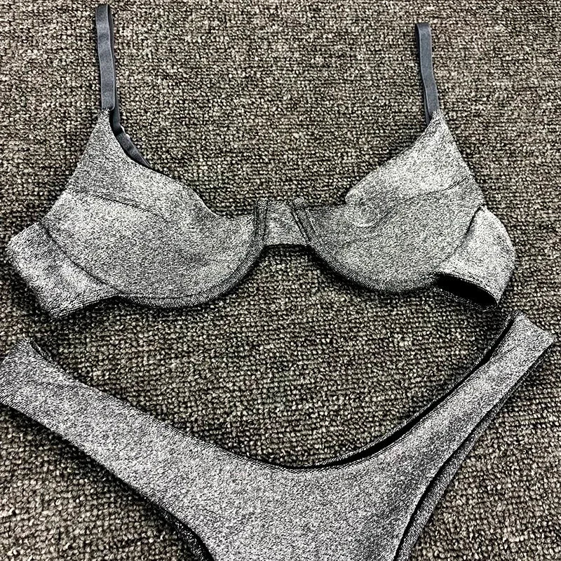 Glitter Shiny Underwired V-Bar Bikini Women Swimsuit Female Brazilian Swimwear Two-piece Bikini Set Triangle Bathing Suit Swim