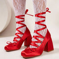 2026 Plus Size 43 Retro Red Lolita Ankle Wrap Pumps Sweet 5cm Med Square Heels Gothic Cosplay Ballet Mary Janes Shoes Women