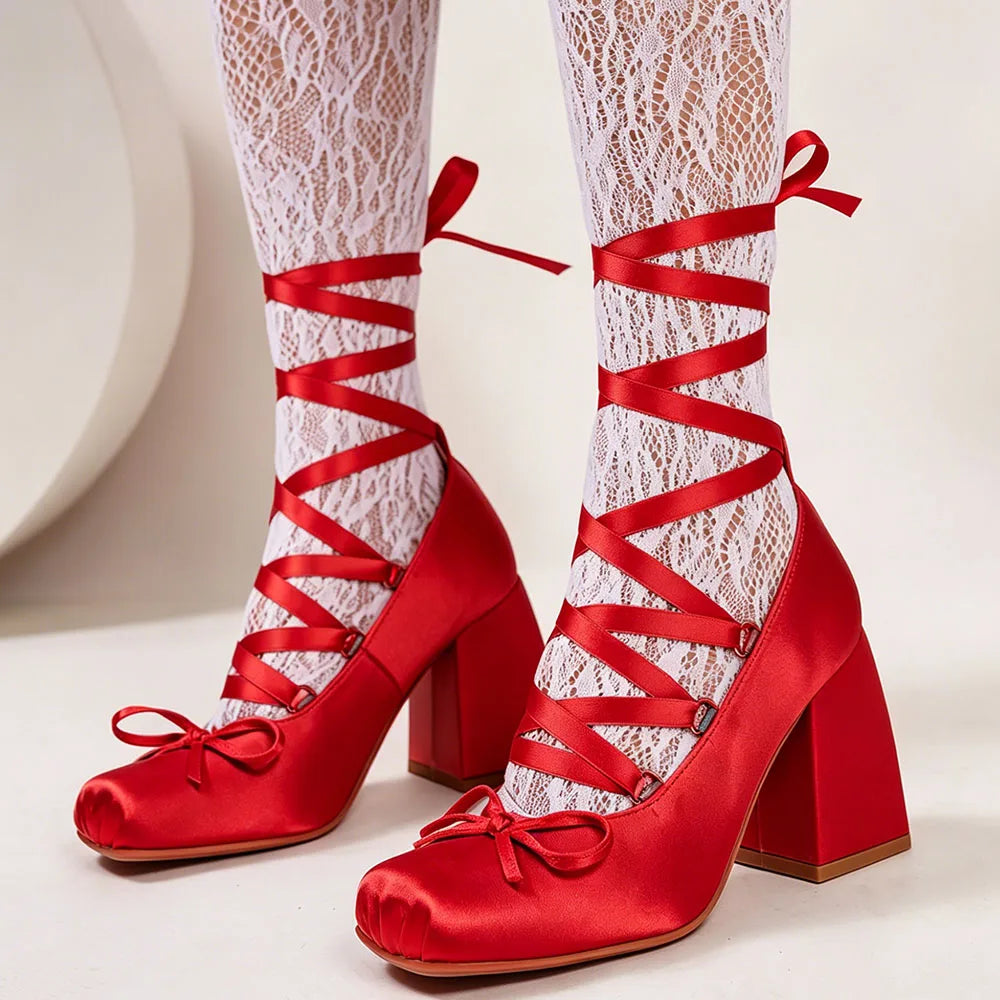 2026 Plus Size 43 Retro Red Lolita Ankle Wrap Pumps Sweet 5cm Med Square Heels Gothic Cosplay Ballet Mary Janes Shoes Women