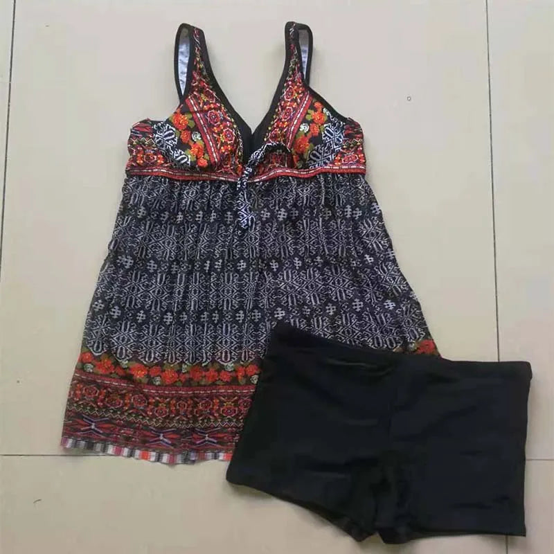 DEKA Swimsuits Women Two Piece Bikini Plus Size Swimdress Printed Tankini Set Push Up Retro Large Swimwear Swimming Suit