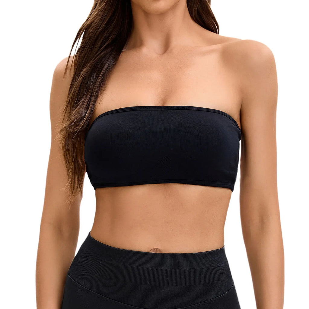 NCLAGEN Backless Bandeau Sports Bra Gym Women Crop Tube Top Seamless Yoga Top Sexy Workout Sportswear Push-up Fitness Underwear