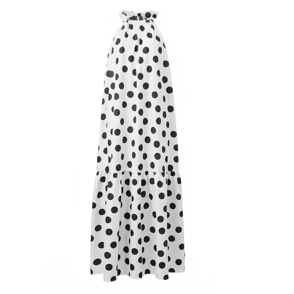 Womens Summer Halter Neck Dress Casual Loose Fit Stylish Dot Print Sleeveless Long Dresses