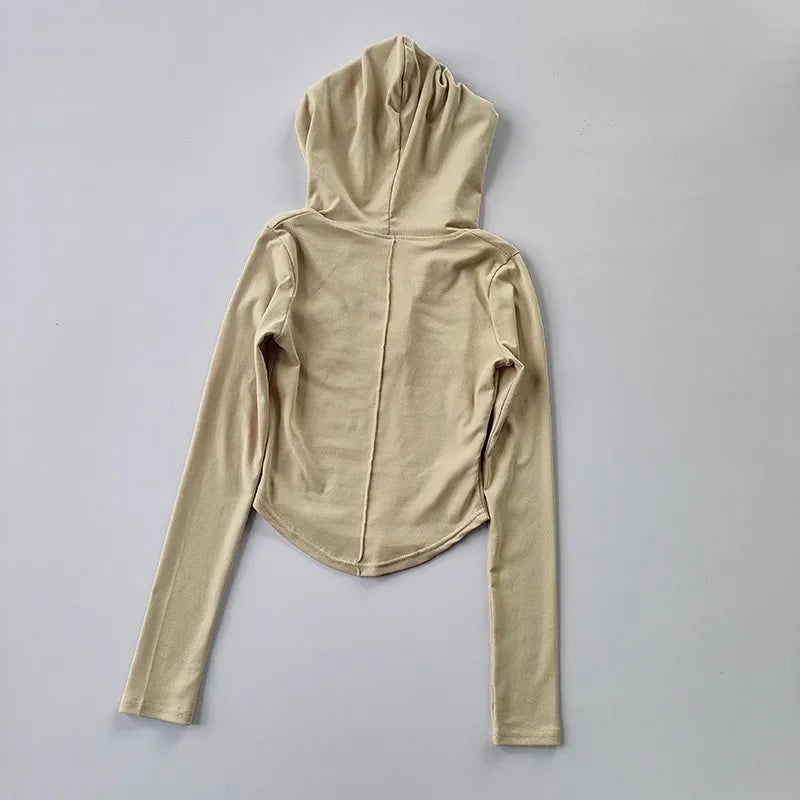 Women's Slim Fit Long Sleeve Hooded Yoga Sports Top Korean Casual Thread Sportswear Active Lifestyle Comfortable Gym Workout Top