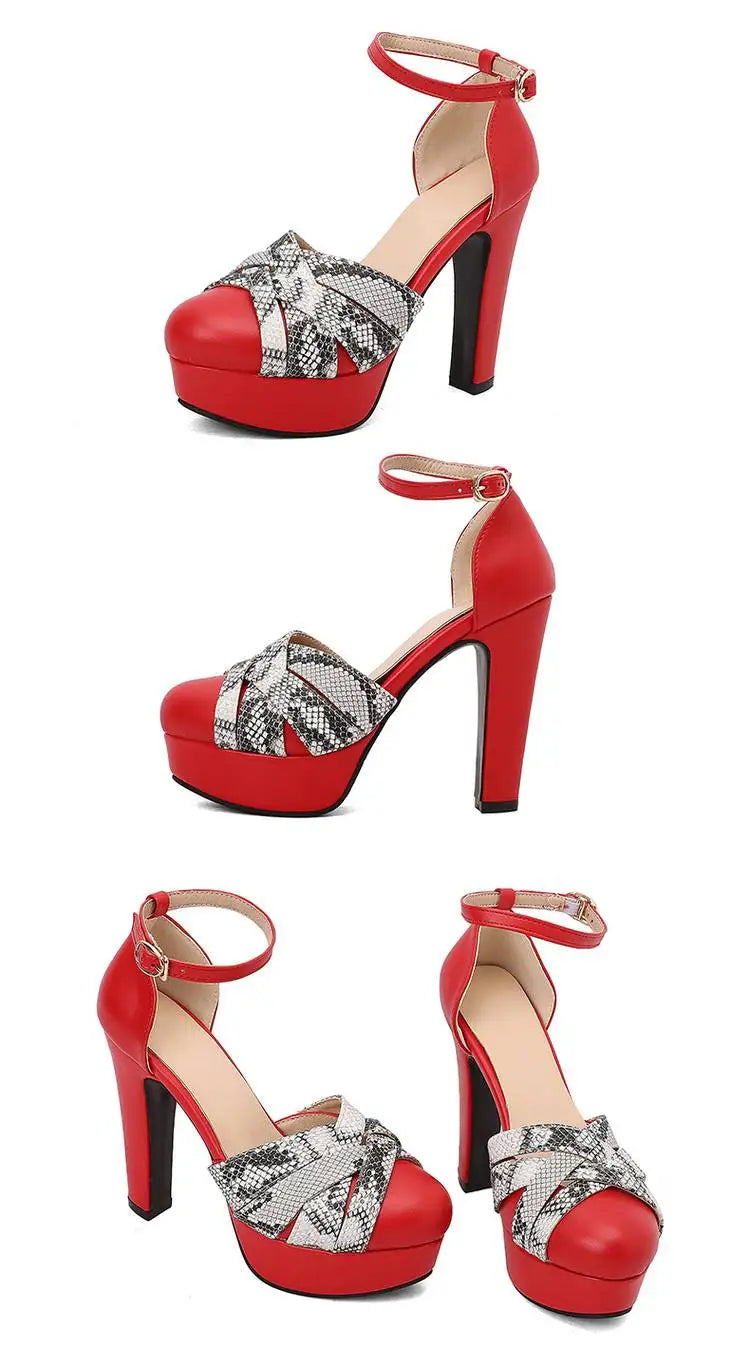 Summer New Style Fashion High-heeled Exposed Toes Women's Sandals Party Color Blocking Buckle Strap Square Heel Women's Sandals
