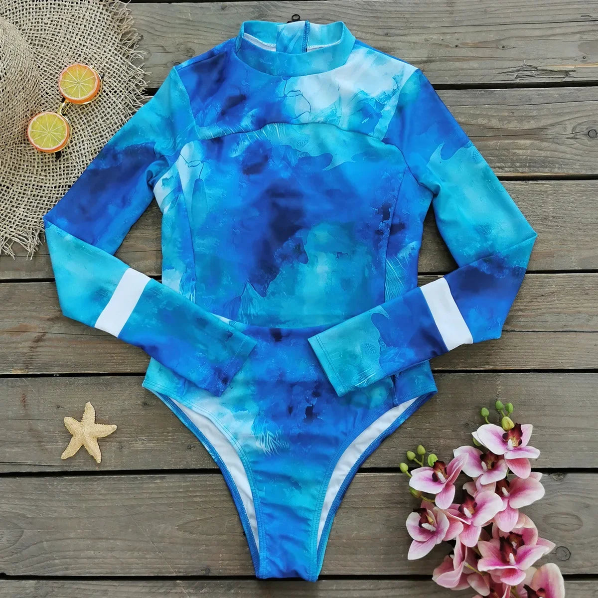 2025 New Patchwork Long Sleeve One Piece Swimsuit Women Swimwear Monokini Bathing Suit Female Bodysuit Surfing Swim Wear Beach