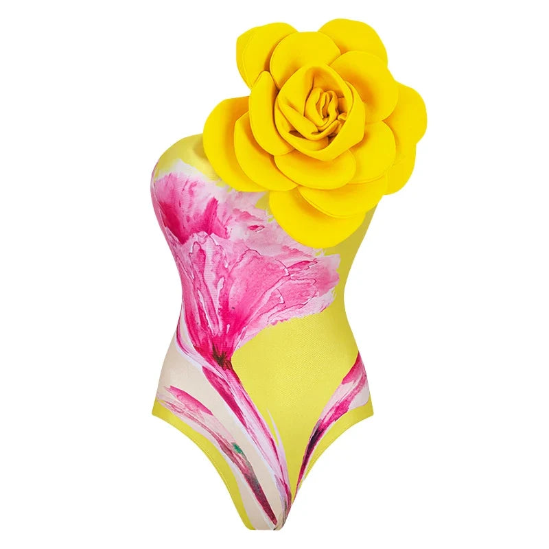 Blue 3D Flower One Piece Swimsuit Luxury Women Swimwear 2024 Monokini Bodysuit Swim Suit Bathing Suit Beachwear Summer Suits