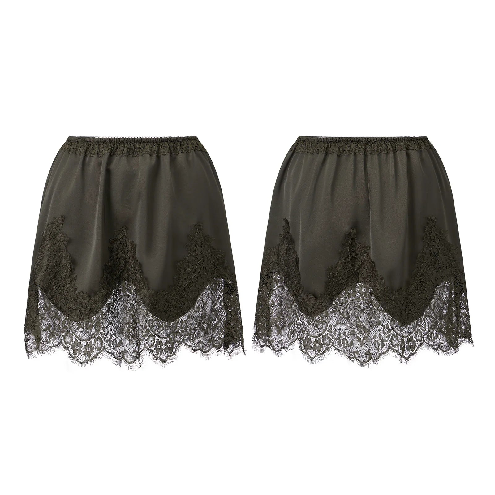 Summer Women's Satin Short Skirts Elastic Waist Lace Patchwork Skirts Half Slip Skirts Fashion