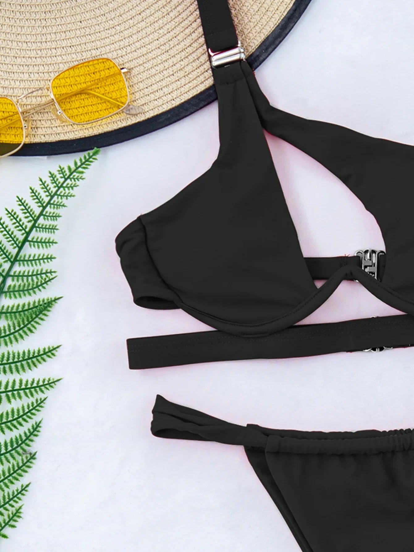 DEKA One Shoulder Bikini Set Women Solid Push Up Underwired Swimwear Beach Wear Thong Swimsuit Biquini Pleated Bathing Suits