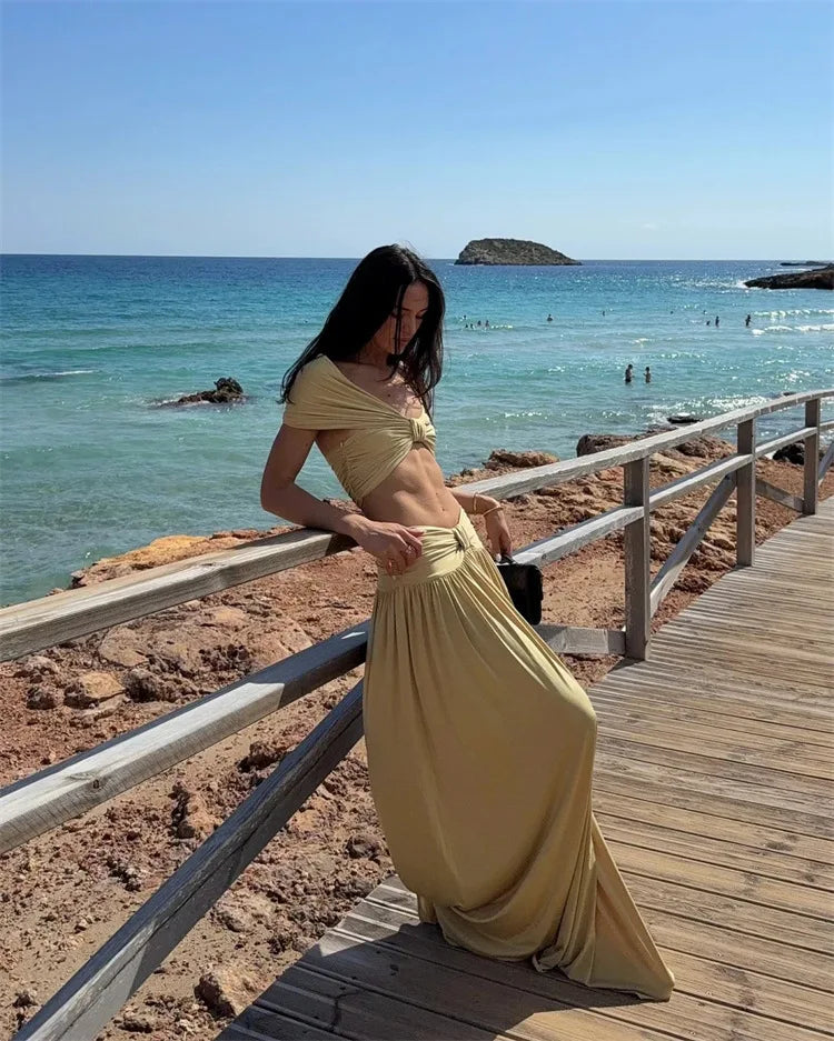 Fashion Off Shoulder Frill Bikini With Maxi Skirt Set Women's Swimsuit Elegant Lady Low Waist Swimwear Mujer Vacation Outfits