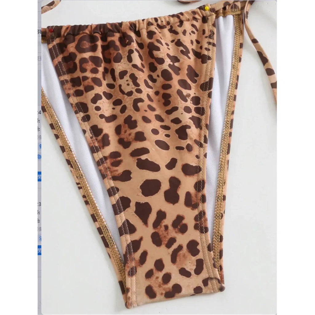 XS - L Leopard With Skirt Halter Bikini Female Swimsuit Women Swimwear Three-Pieces Bikini Set Bather Bathing Suit Swim V6630