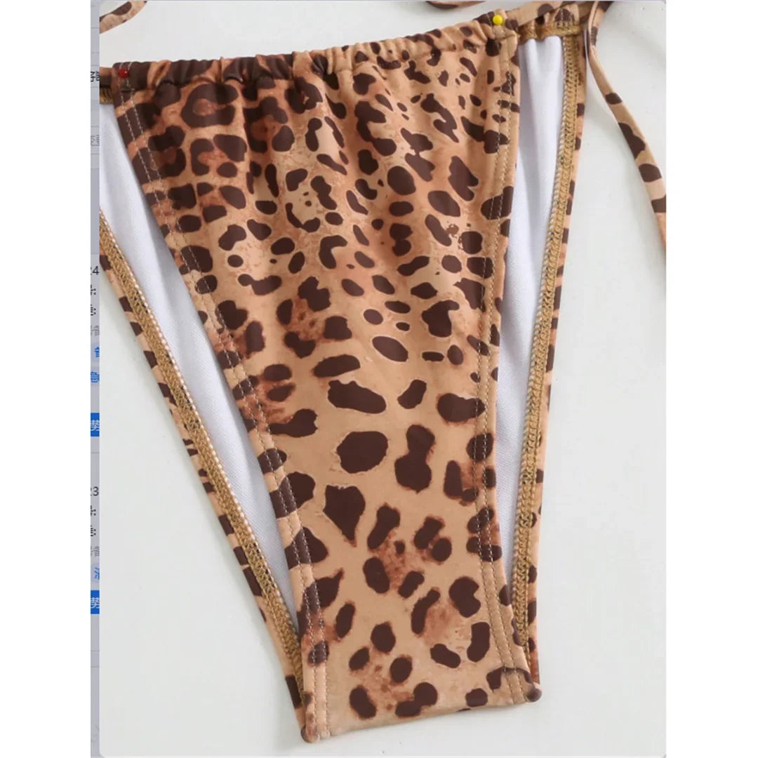 XS - L Leopard With Skirt Halter Bikini Female Swimsuit Women Swimwear Three-Pieces Bikini Set Bather Bathing Suit Swim V6630