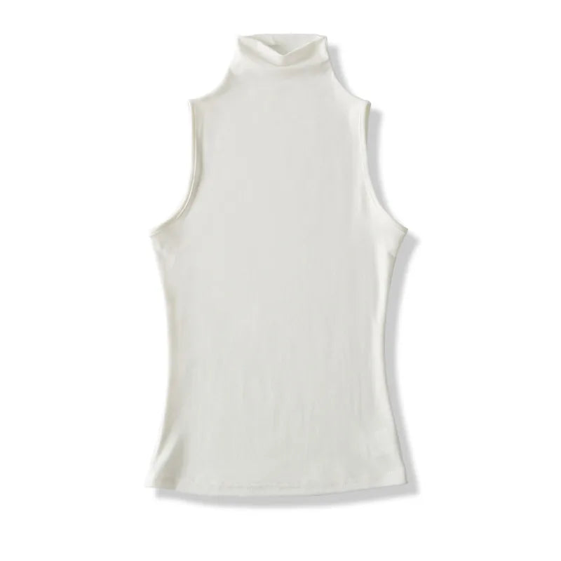 Spring Pure Desire Hot Girl Style Elastic Slim Fit Half High Collar Inner Layer Base Shirt Vest Solid Color Casual Fashion L25M
