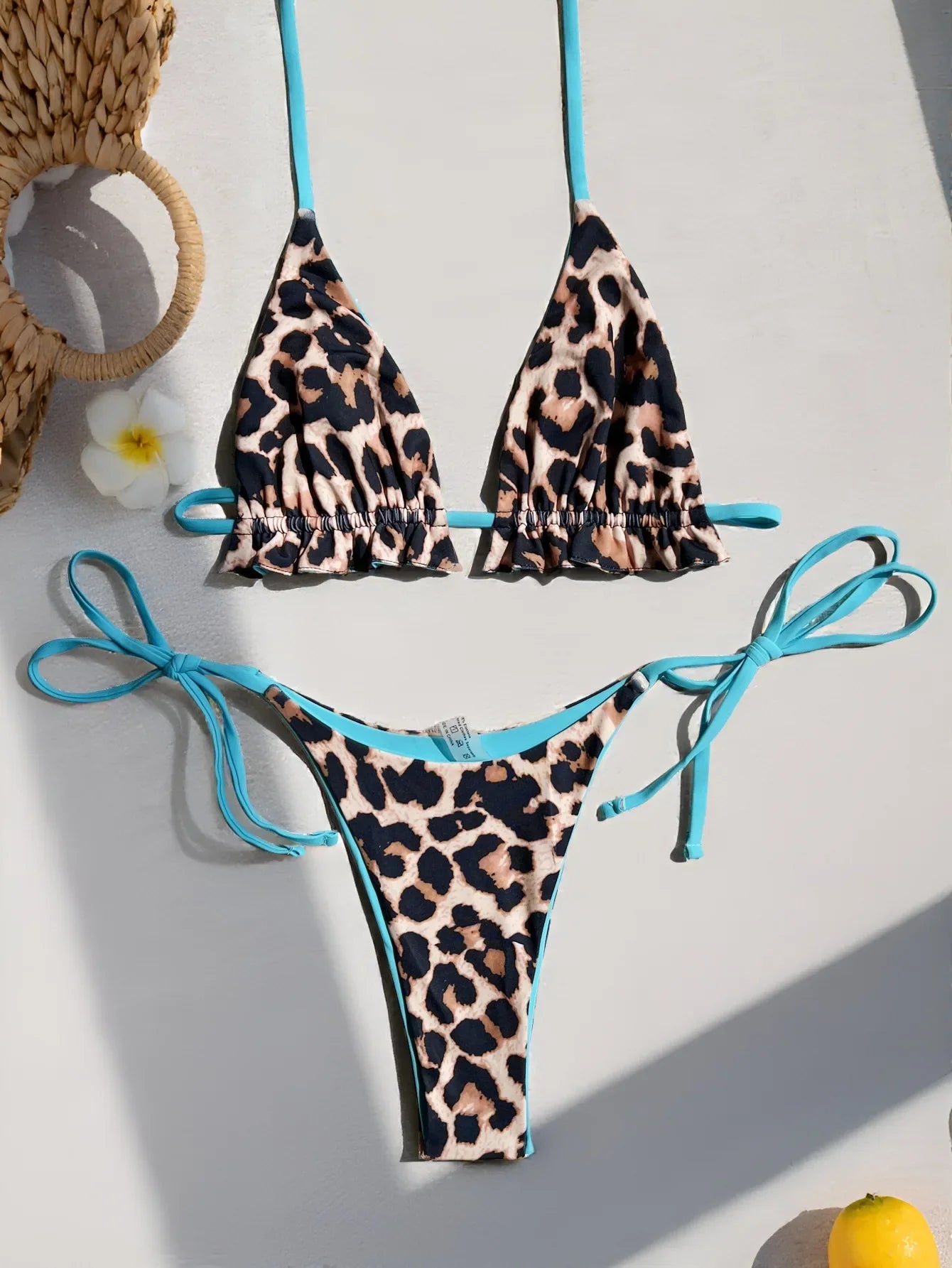 2026 Summer Leopard Print 3 Pieces Suit Swimwear Reversible Sexy Halter Lace-up Bikini Set Drawstring Skirt Cover Up Beachwear