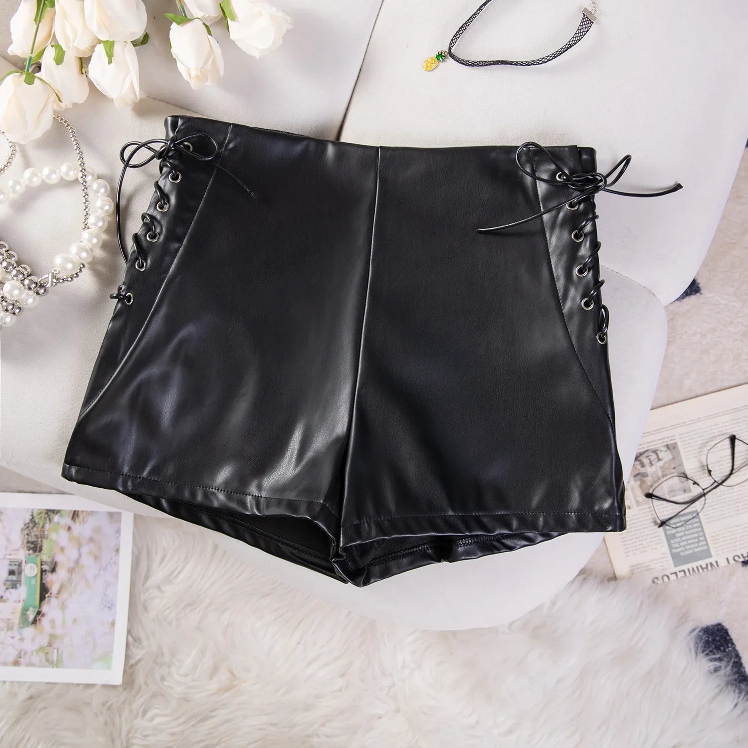 New Solid Color High Waist Elastic Shorts Women's Tight Casual Shorts Thin Drawstring Pure Desire Casual Charming Shorts NWSV