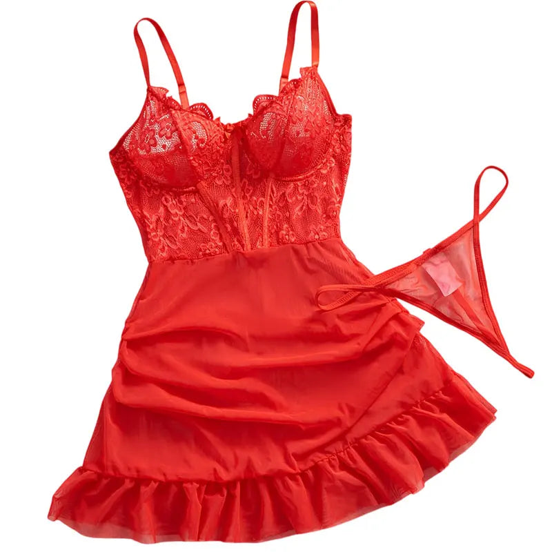 A Set Of Corset-style Lace Nightgowns Steel Ring Push-up Breast Shapewear Underwear Pajamas Ms elegant Irregular Fishtail drees
