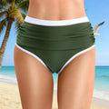 Womens Contrast Trim High Waisted Swim Bottoms Ruched Tummy Control Bathing Suit Modest Swim Shorts For Beach Surfing Swimming