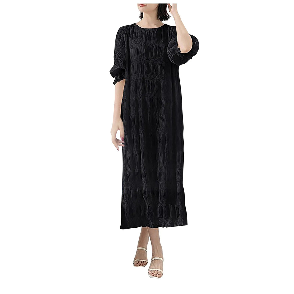 Long Dresses For Women Casual Summer Trendy Boho Style Pleated Cover Up Vestidos Daily Wear High Quality Elegant Maxi Dress