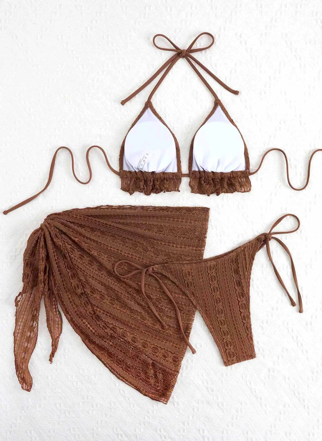 DEKA Women Triangle Ruffles Bikini Set Bathing Suit Spliced Halter Bikini Push Up Bandage Cover Up Beachwear 3 Piece Swimsuit